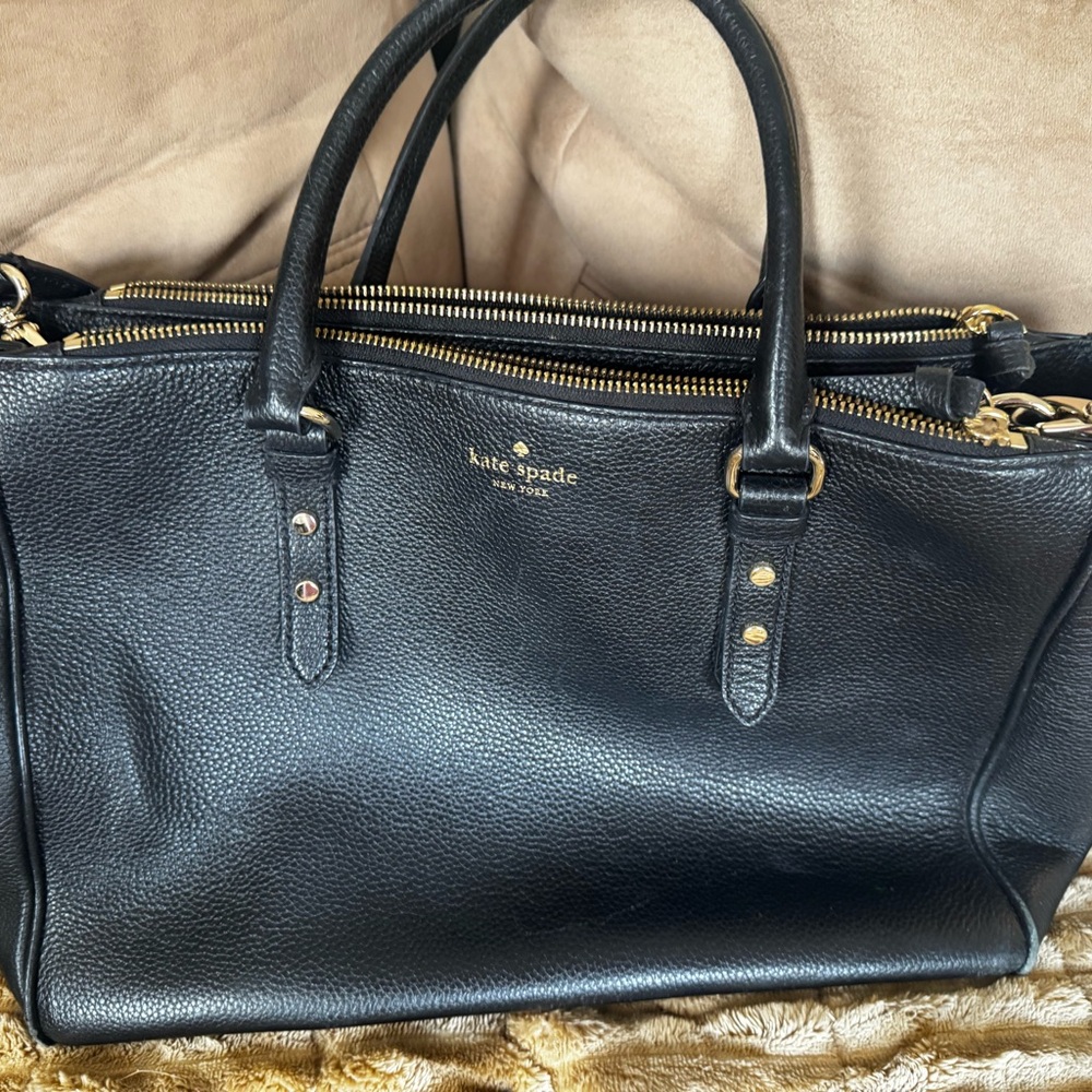 Kate Spade Black Pebble Leather Three Compartment Satchel Tote